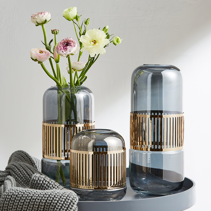 American creative minimalist glass vase ornaments hydroponic flowers light luxury model room flower arrangement European decoration