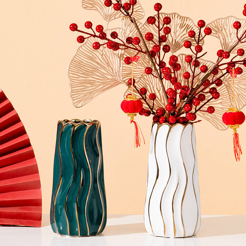 Vase ornaments light luxury depicting gold and white ceramic flower ware living room porch model room flower arrangement home table decorations