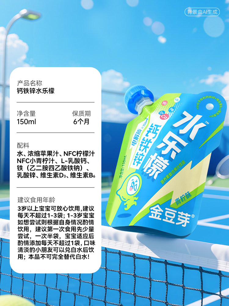 Golden Bean Sprout Calcium Iron Zinc Water Lemon 150Ml/Bag Children and Teenagers Healthy Sports Electrolyte Supplement Drink