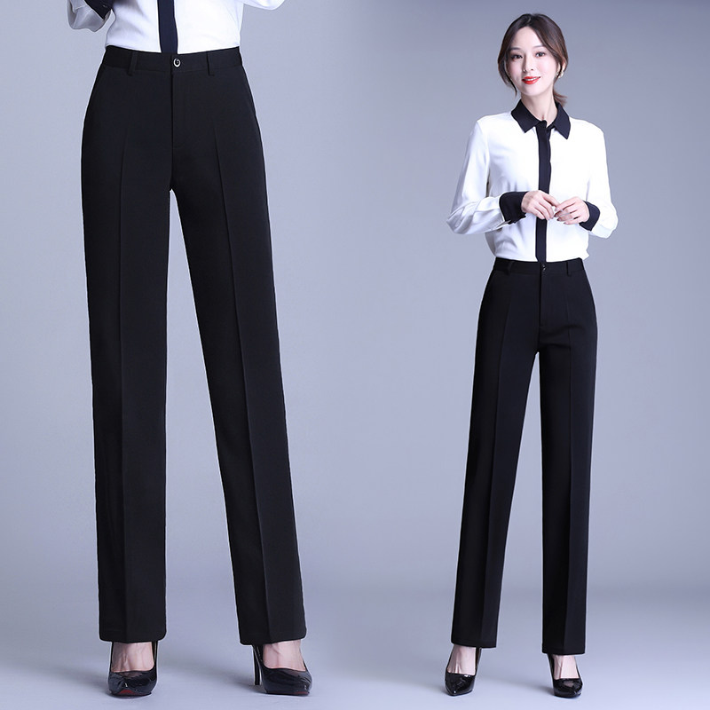 Summer professional hanging thin work pants women's straight high waist loose small foot pants black suit pants work pants