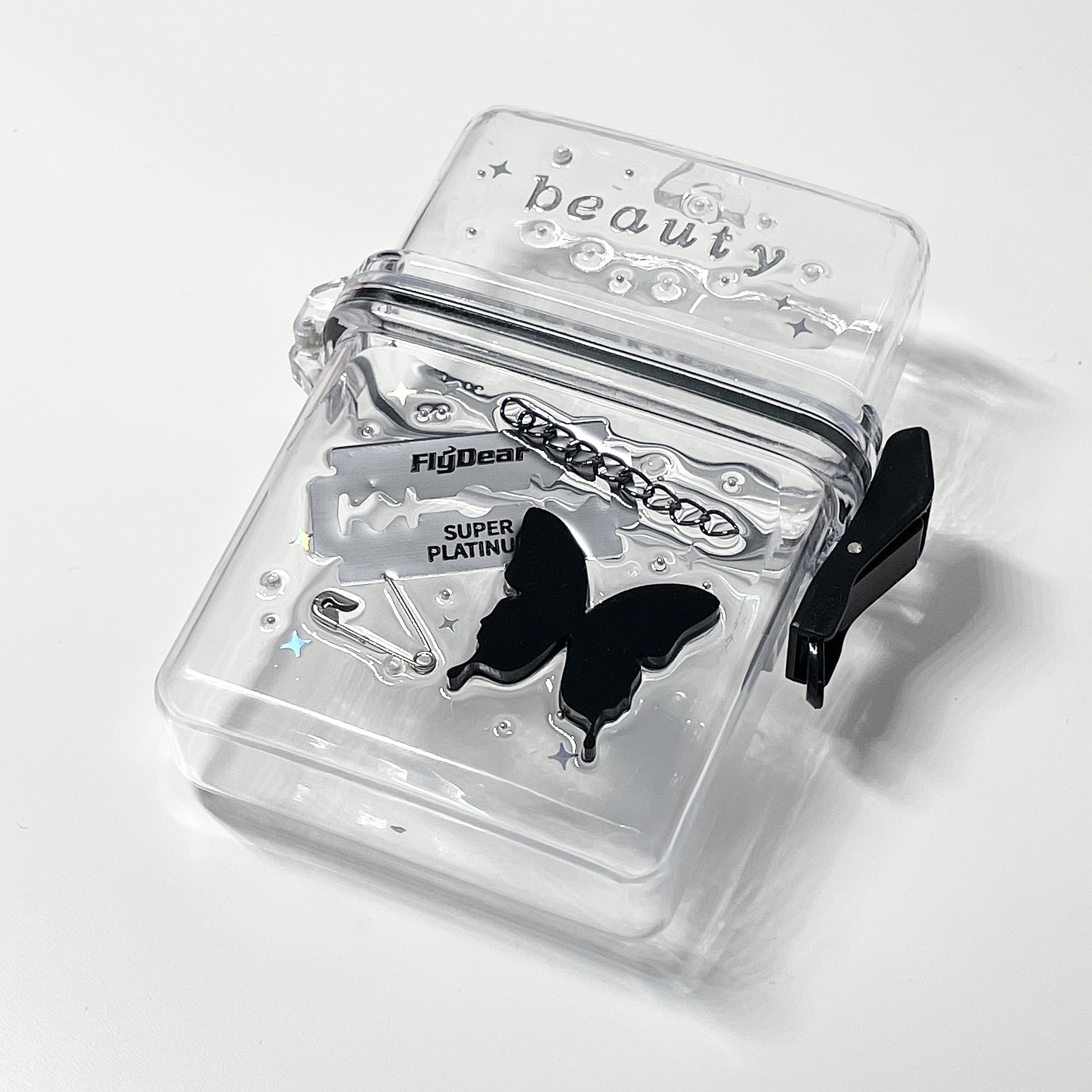clliwoy original homemade transparent dark butterfly blade niche cigarette case lipstick case