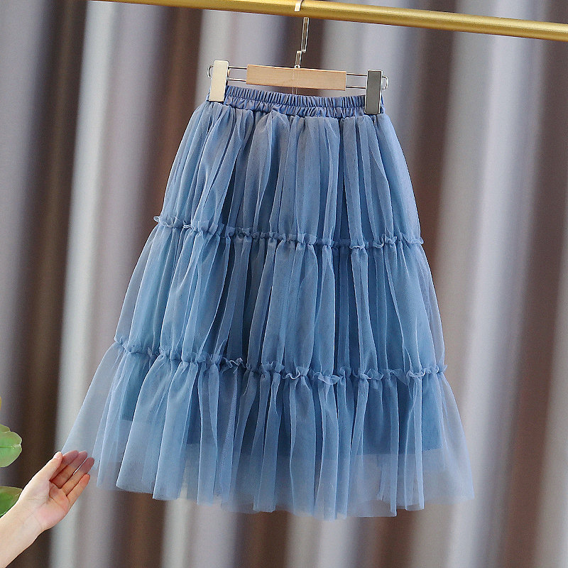 Girls' skirt spring and summer Korean version of the foreign style big children's net gauze skirt mid-length 2023 new children's fluffy skirt