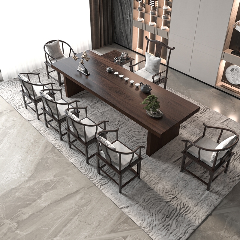 Solid wood board tea table New Chinese Zen kung fu tea table simple household office log table and chair combined tea table