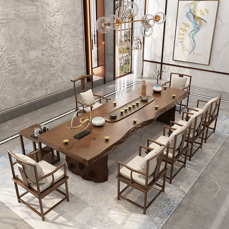 New Chinese style log large board tea table and chair combination Kung Fu Zen solid wood coffee table office tea table drinking tea tea table