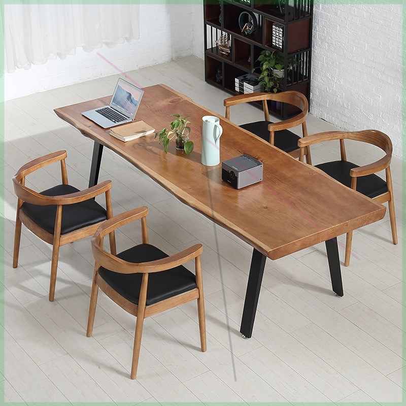 Solid wood conference table long table simple modern desk log large board table Nordic tea table negotiation table and chair combination