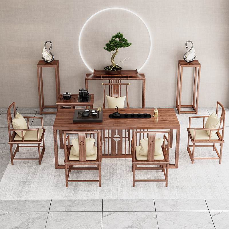 New Chinese Zen Tea Table Tea Table of tea Living room Home Gongfu Tea Several tea table chairs Composition minimalist modern elm tea table