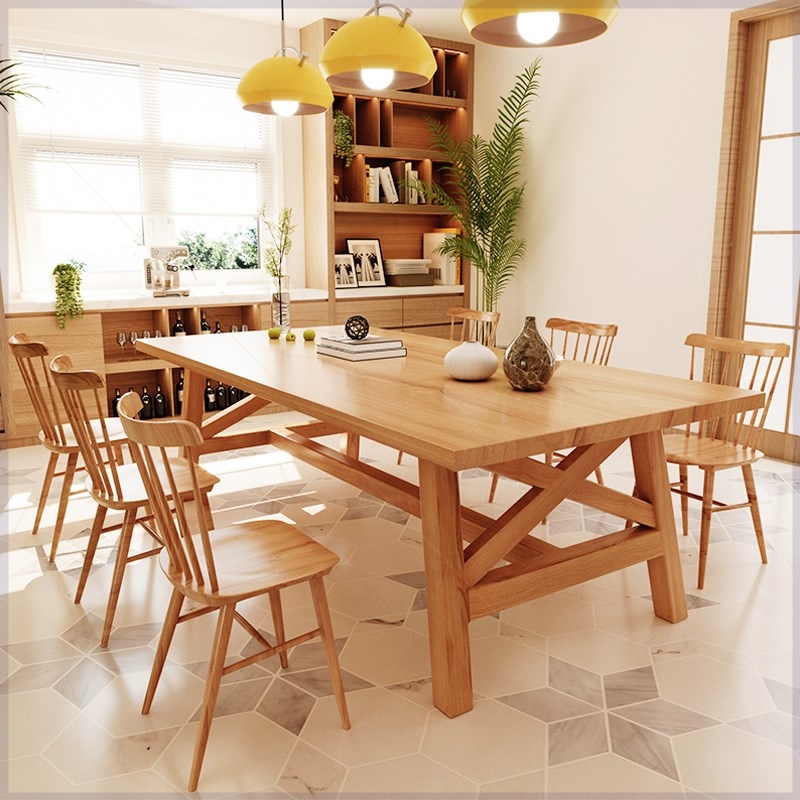 Nordic style pure solid wood dining table and chairs home small apartment rectangular simple log workbench living room large table