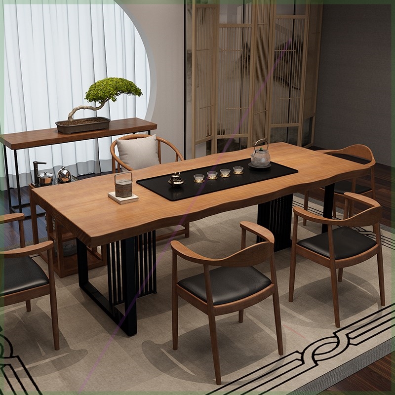 New Chinese tea table and chair combined Zen Tea room Solid wood tea table household simple modern office Simple tea table