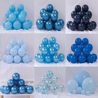 10inch Thick Matte Deep and Light Blue, Ink Blue, Haze Gray, Night Blue Round Latex Balloons for Birthday Decoration Arrangement