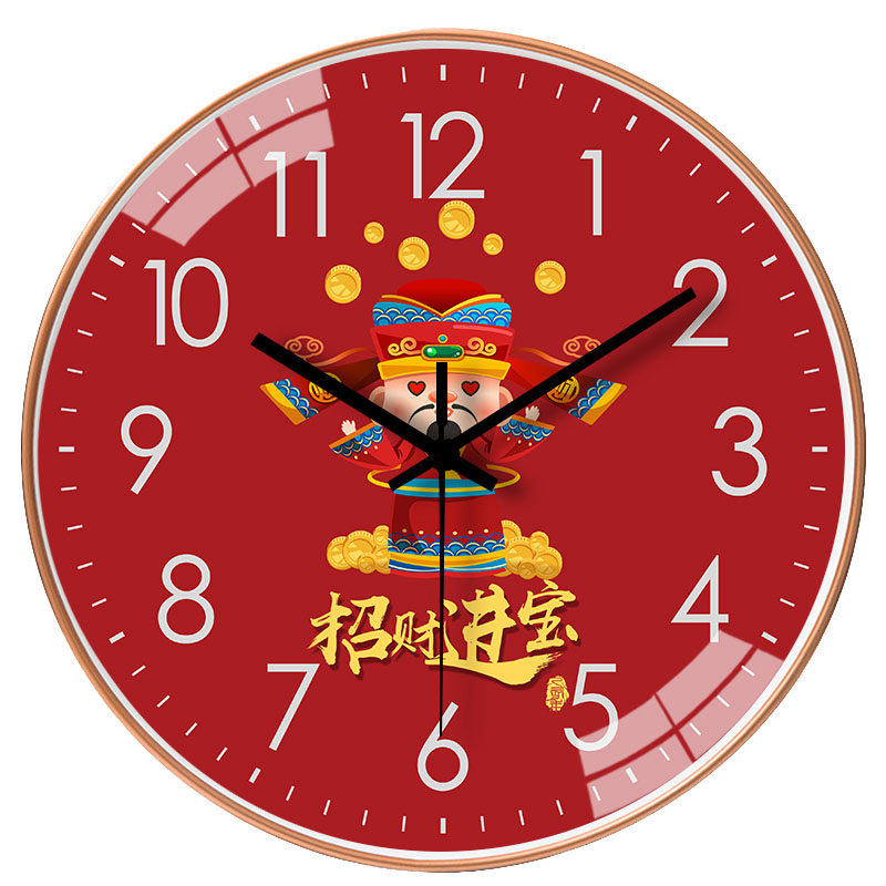 Chinese-Style Clock, Auspicious and Simple, Wall-Mounted, Silent, God of Wealth Series Clock, New Chinese-Style Living Room Cartoon Creative Wall Clock