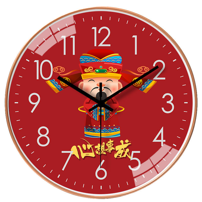 Chinese-Style Clock, Auspicious and Simple, Wall-Mounted, Silent, God of Wealth Series Clock, New Chinese-Style Living Room Cartoon Creative Wall Clock