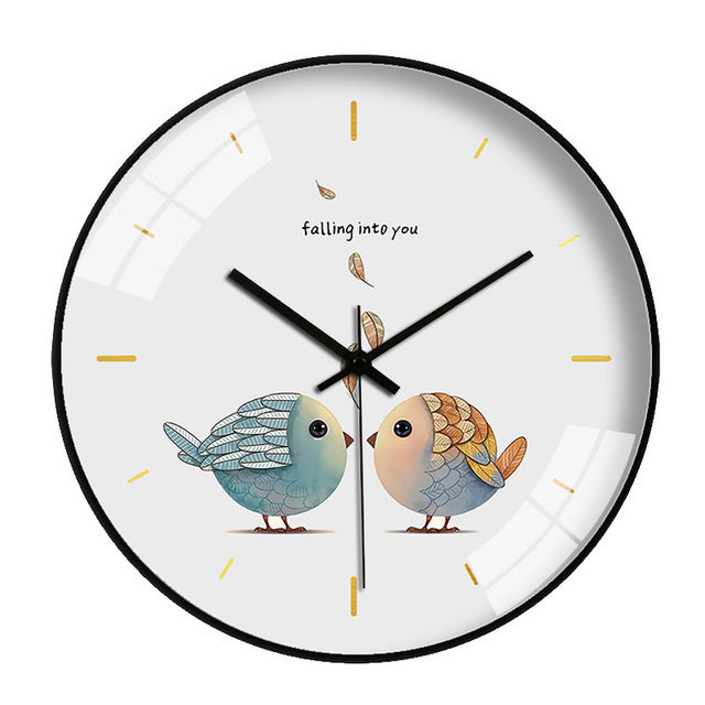Cartoon Kissing Bird Art Wall Clock for Living Room, Home Use, Creative Simple Clock, Living Room Decoration, Quartz Clock, Silent
