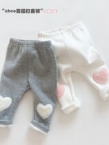Baby spring and autumn velvet leggings love knee pads and warm all-in-one velvet baby girls thickened outer trousers