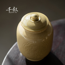 Grass Wood Grey Tea Leaf Pot Creative Ceramic Seal Storage Tank Large tea Pu-erh Storage Box High-end Home Deposit Tea Jar
