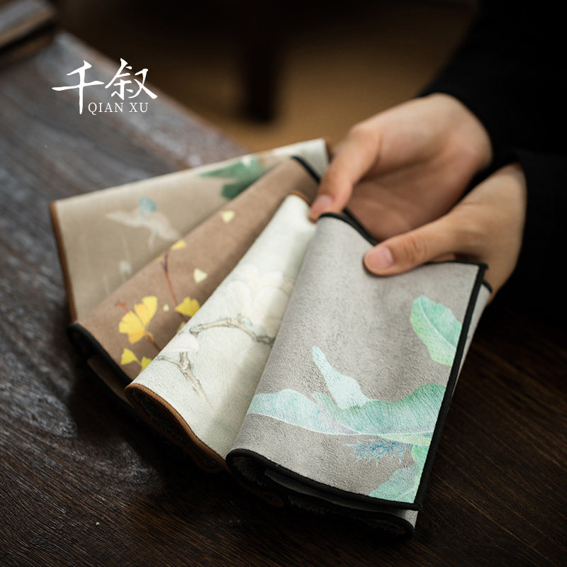 Thickened double-sided rectangular cotton linen tea towel cloth multi-functional tea mat water-absorbing pot mat tea art Zen tea ceremony accessories