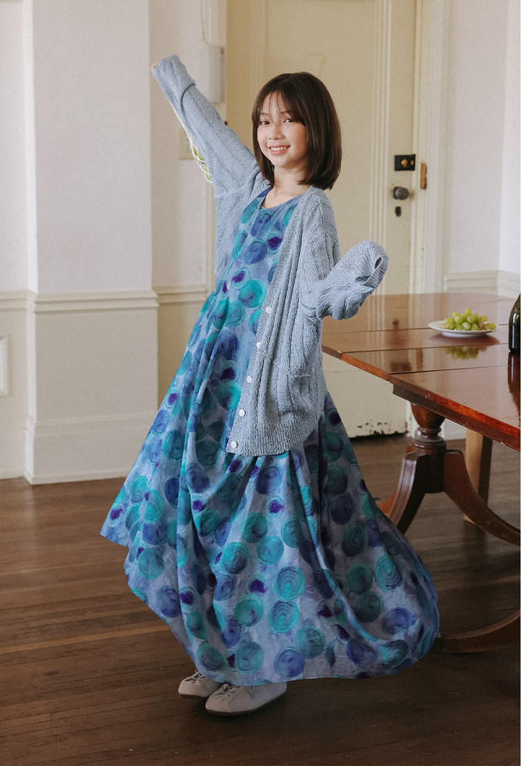 KUUYOO立体裁剪无袖波点连衣裙中大童夏季宽松背心长裙女童裙子 — 36