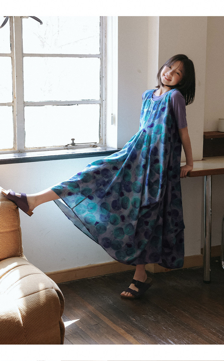 KUUYOO立体裁剪无袖波点连衣裙中大童夏季宽松背心长裙女童裙子 — 48
