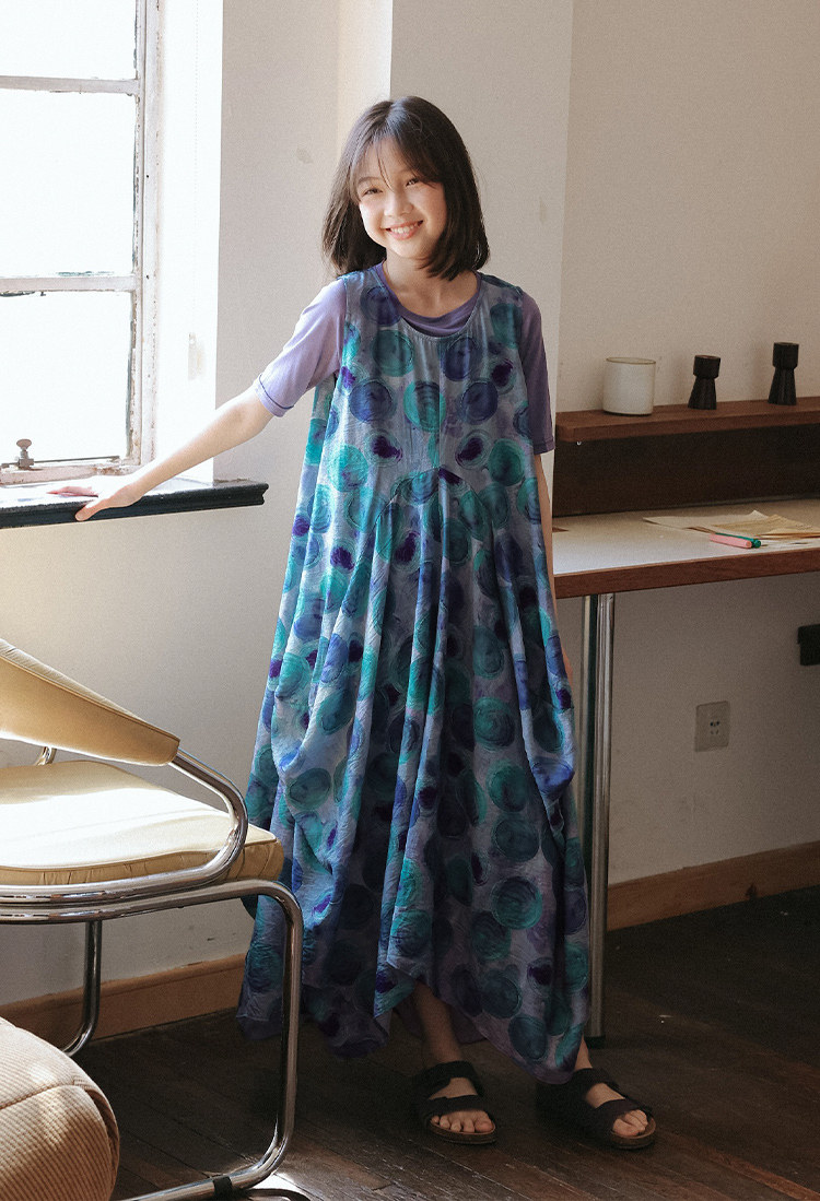 KUUYOO立体裁剪无袖波点连衣裙中大童夏季宽松背心长裙女童裙子 — 49