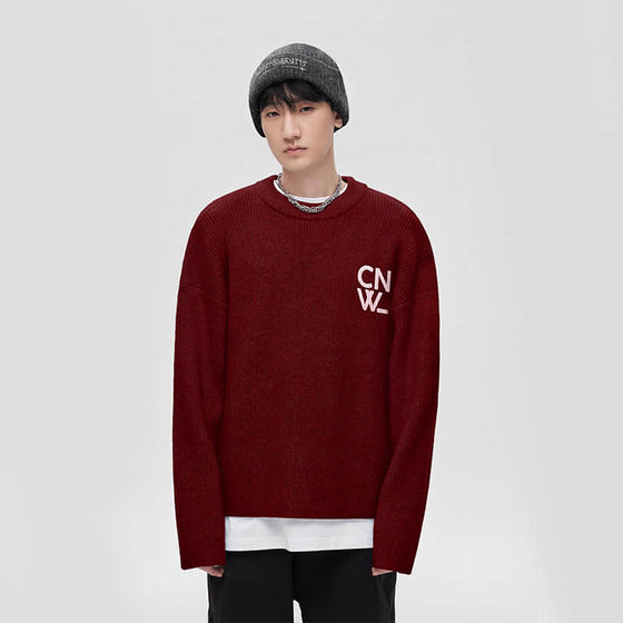 William Chan CANOTWAIT slogan heavy wool blended pullover sweater red for men and women loose autumn and winter