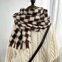 Chessboard Plaid Ladies Winter Day Ensemble 100 Hitch Scarf Student Korean Version Thickened Warm Knit Cloak Collar