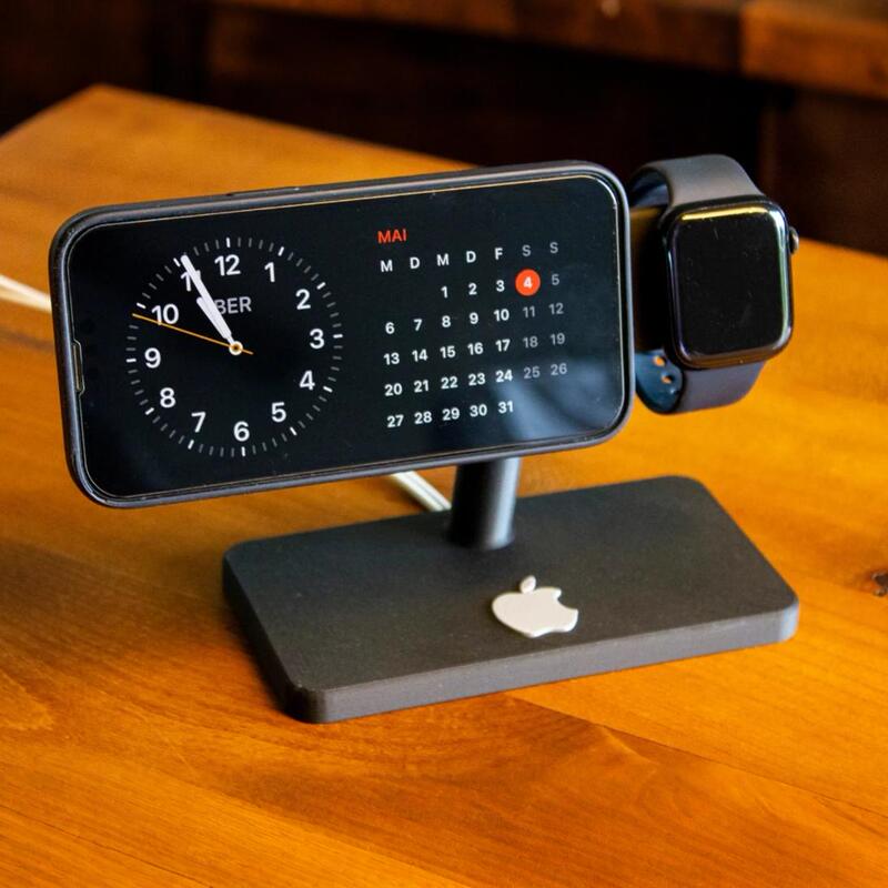 Vertical 2-in-1 Apple Phone and Watch Magsafe Wireless Charging Stand Base Desktop Organizer 3D Printed Vertical 2-in-1 Apple Phone and Watch Magsafe Wireless Charging Stand Base Desktop Organizer 3D Printed