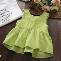 Girl Harnesses Summer Baby Pure Cotton Linen Doll Shirt Children Han Edition Girl Cute Sleeveless Little Vest Skirt