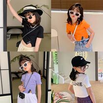 Girl short sleeve T-shirt 2022 Summer dress new Korean version Baby Compassionate Print 100 Hitch of the Umbilical Jacket Tide