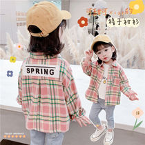 Girl Jacket 2022 Spring Autumn Season New Korean Version Foreign Air Children Thin Plaid Shirt Baby Spring Dress Blouse