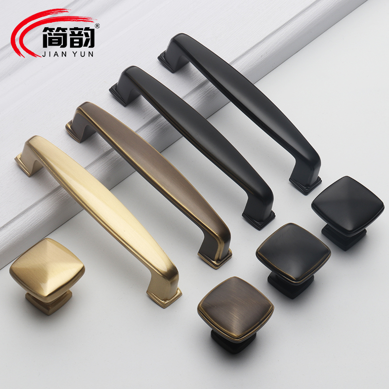Pure copper handle modern gold light luxury cabinet door American wardrobe Northern European cabinet black brass retro handle all copper