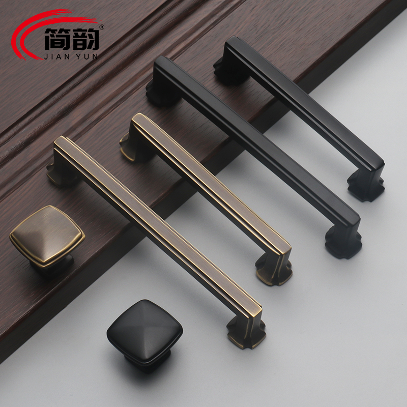 Pure copper handle black modern cabinet American all copper retro Chinese wardrobe doorknocker brass
