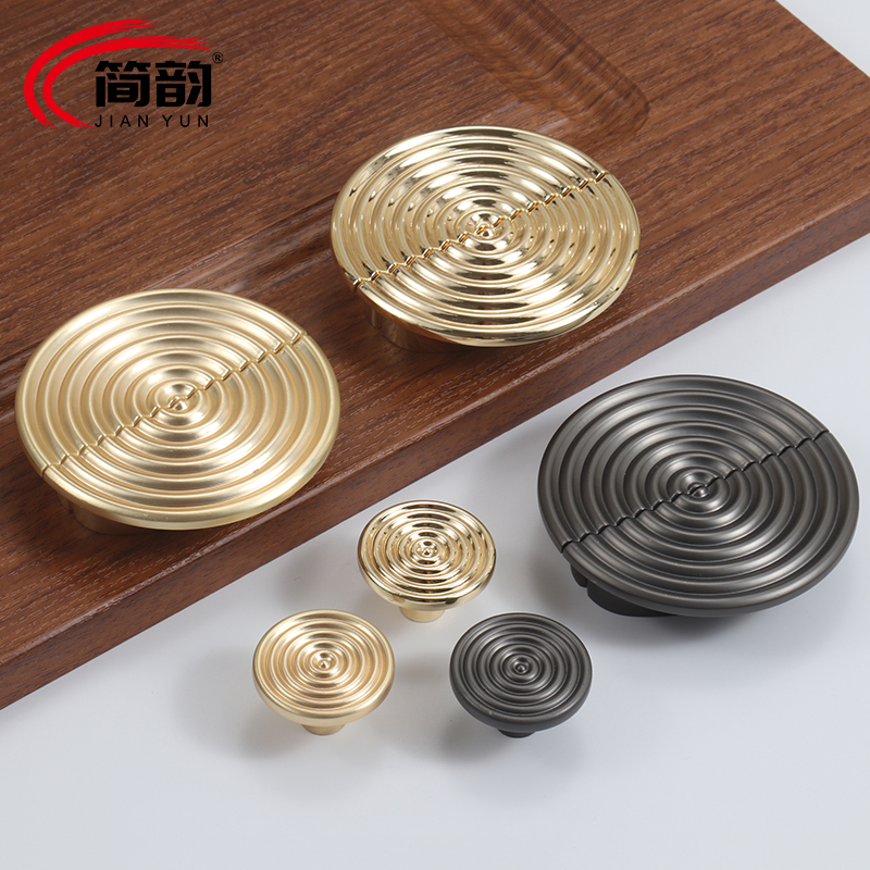 New Chinese retro-label hand Nordic modern semi-round wardrobe bookcase cupboard door open gold drawer handle