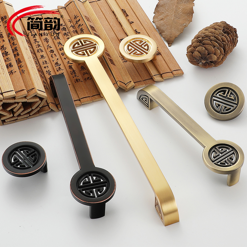 New Chinese style cabinet door handle green bronze retro Chinese style modern overall cabinet door handle black red antique light luxury drawer antique