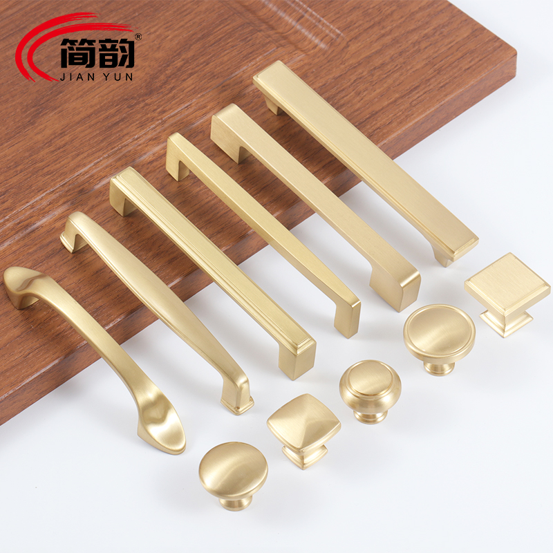 Cabinet door brass handle golden drawer American modern light luxury pure copper overall cabinet wine cabinet wardrobe door handle simple