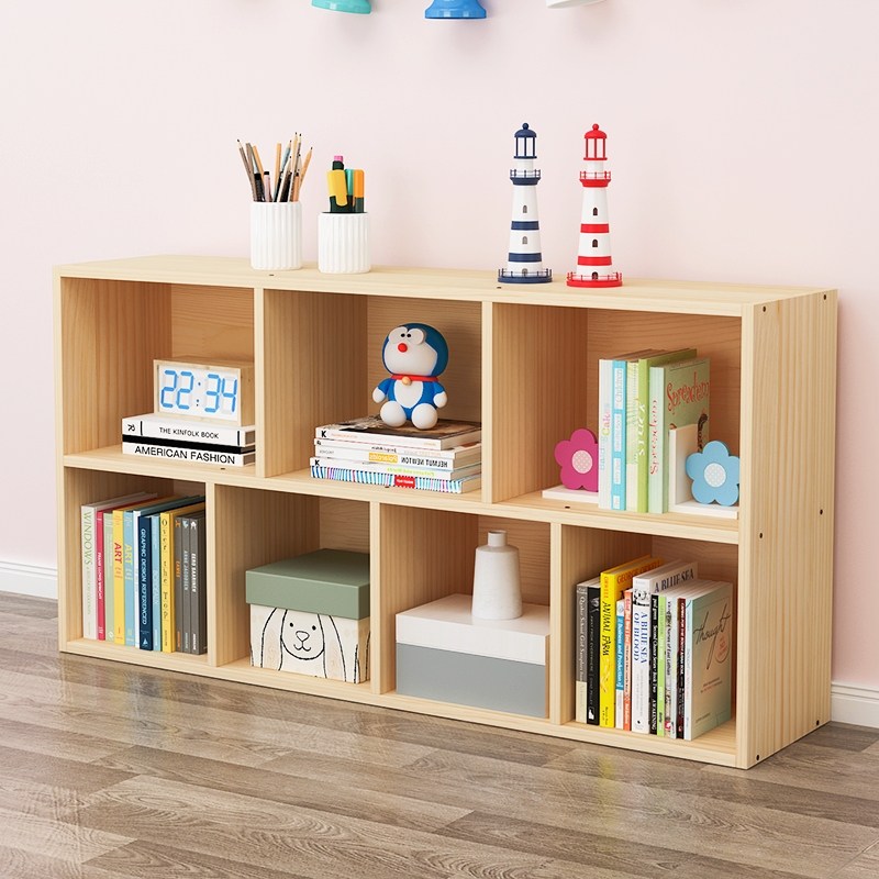 Solid Wood Bookshelf Landing Brief Children's Bookcase Table Pine Wood Shelf Floating Window Short Cabinet Plaid Cabinet Combination Customisation