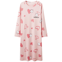 Maoren pure cotton nightgown womens 2024 spring and autumn new long-sleeved dress loose and can be worn outside pajamas home clothes