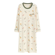 Catman pure cotton nightgown spring and autumn 2024 new long-sleeved all-in-one pajamas with chest pads are loose and can be worn outside home clothes
