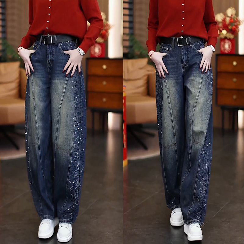 Fashionable Star-Studded Rhinestone Jeans for Women, 2026 Spring New High-Waisted Loose Scimitar Pants, Vintage Wide-Leg Trousers Fashionable Star-Studded Rhinestone Jeans for Women, 2026 Spring New High-Waisted Loose Scimitar Pants, Vintage Wide-Leg Trousers
