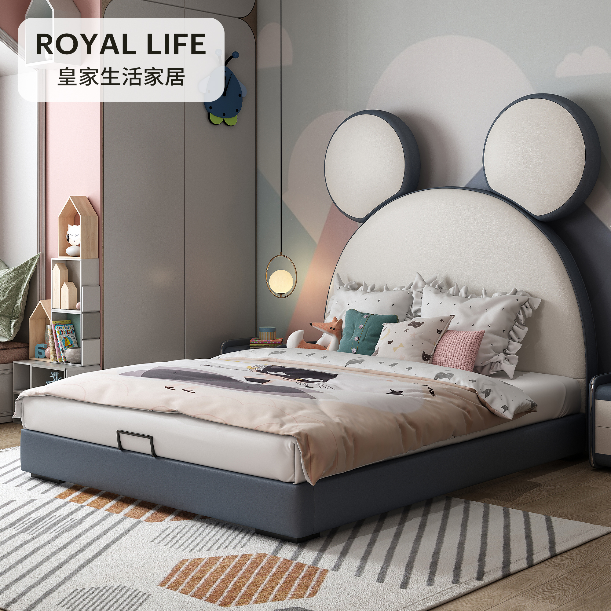 Child Bed Girl Princess Bed 1 1 5 m 1 2 Single Beds Boy Mickey Mouse Storage Genuine Leather Bed Formaldehyde 0 Excess