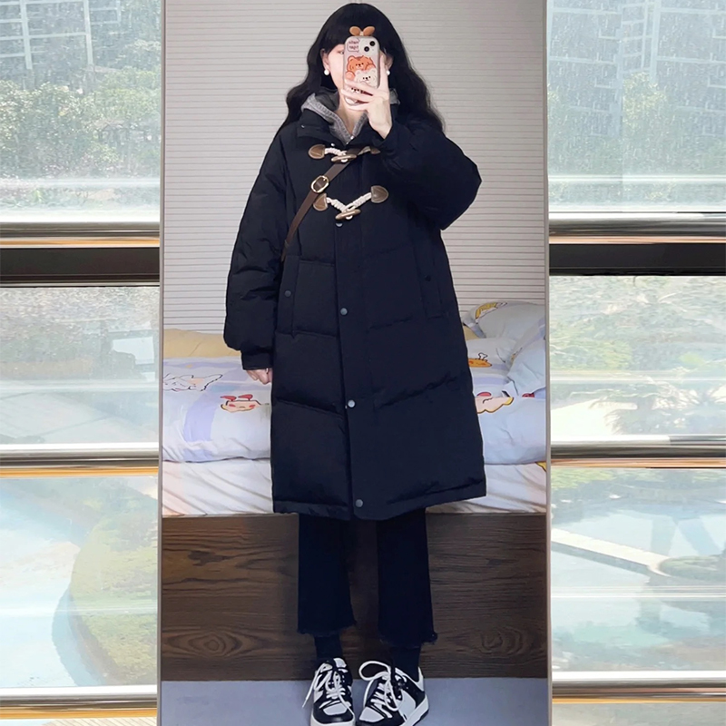 Medium length Down Cotton Clothing Woman Autumn winter 2023 New cotton clothes small Thickened Jacket Horn Buttoned Cotton Padded Jacket-Taobao