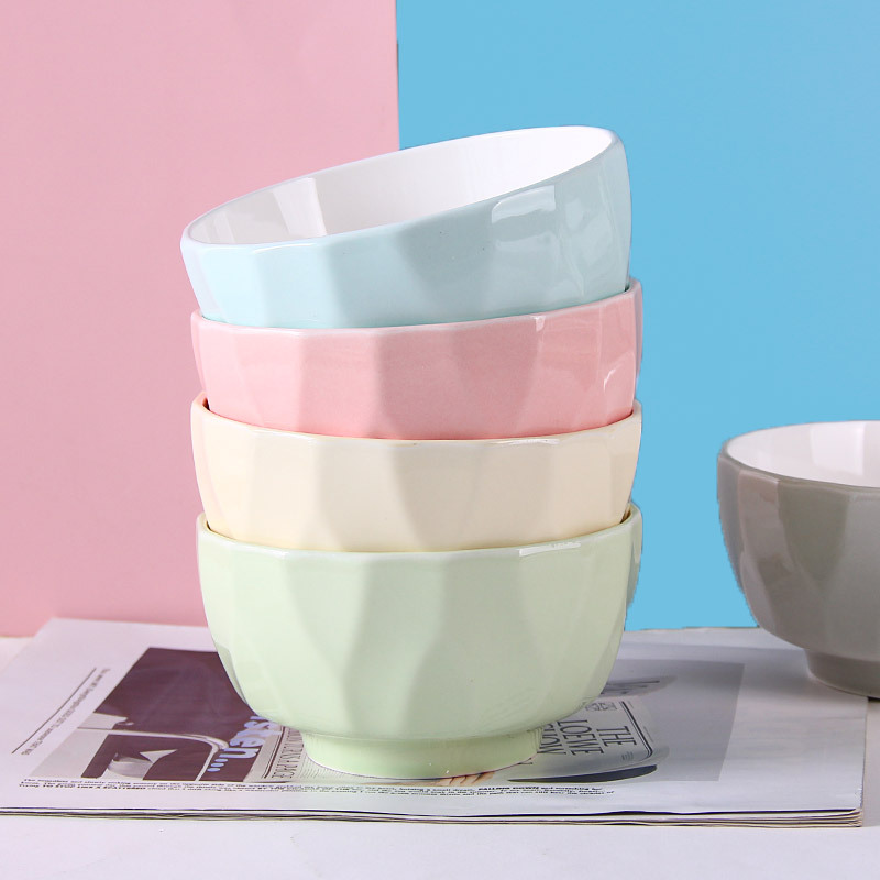 Ceramic Colorful Family Dining Bowls, One Person One Color, 5inch Anti-Scald New Cream-Style Tableware