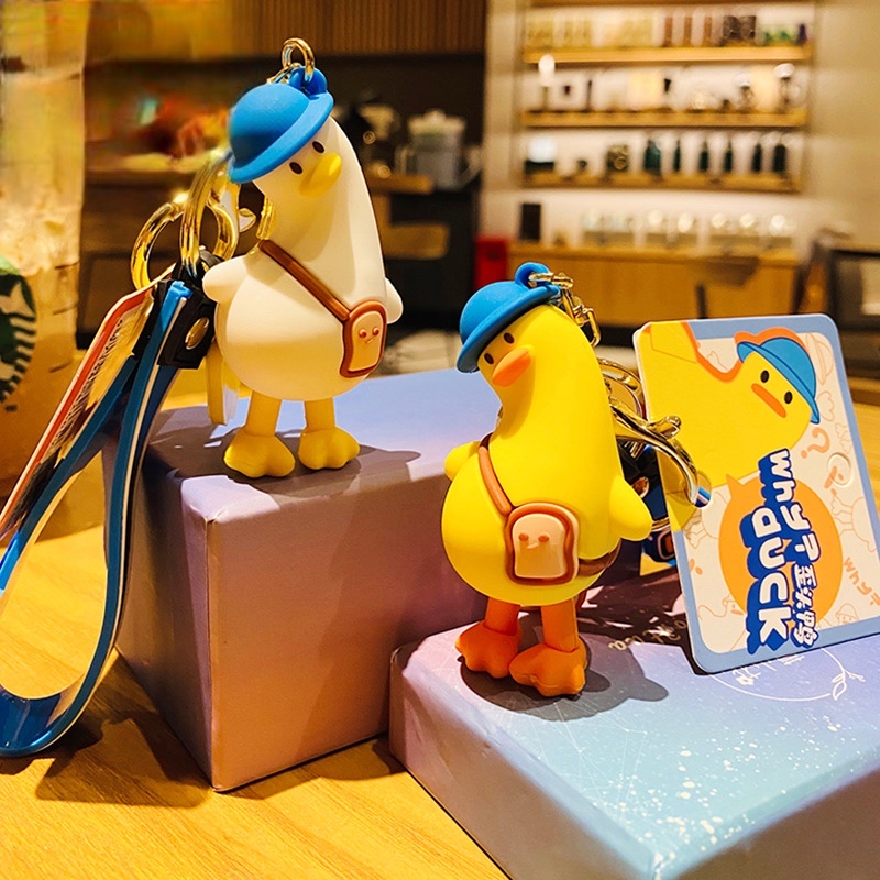 Cute crooked duck doll pendant funny personality refueling duck bag pendant female backpack doll car keychain