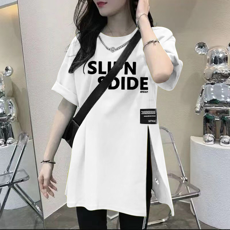 Plus Size Women's Clothing 2023 Summer Loose Mid-Length Slit Short-Sleeve T-Shirt Versatile Half-Sleeve Base Layer Outerwear Trendy Plus Size Women's Clothing 2023 Summer Loose Mid-Length Slit Short-Sleeve T-Shirt Versatile Half-Sleeve Base Layer Outerwear Trendy