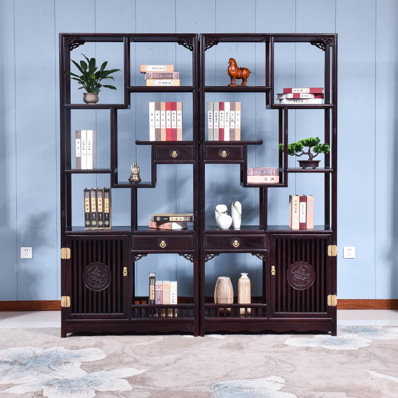 Yunqiwei mahogany furniture chicken wing wood blood sandalwood color Bogu frame solid wood Chinese style Duobao Pavilion porch partition cabinet