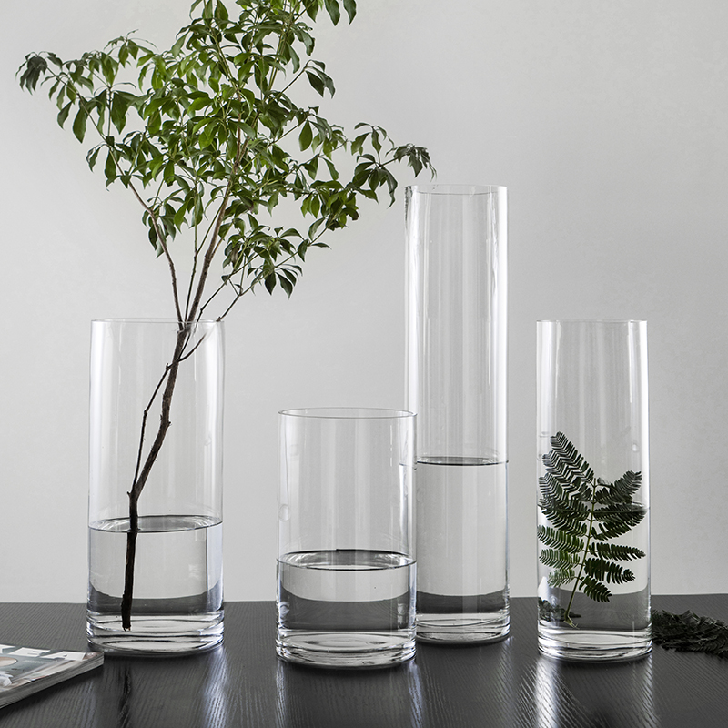 Minimalist straight drum Vase Hem Living Room Flower Arrangement Transparent Horse Drunken Wood Hydroponic Wide Mouth Web Red Large Rich And Expensive Bamboo Vase