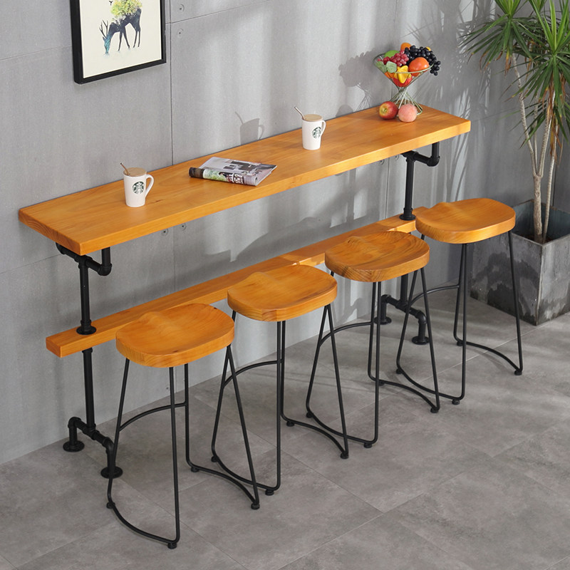 Solid wood pipe bar table balcony wall simple high-foot table Iron tablecoffee table Commercial bar table