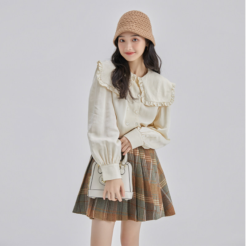 The puff of the small deer is at large, princess lotus leaf side large turned bronze ammonia silk thickened real Beck early spring shirt