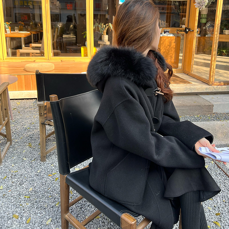 The small deer's puff of a little deer's fireworks high-branch wool full-hand, double-sided, small gold buckle loose coat