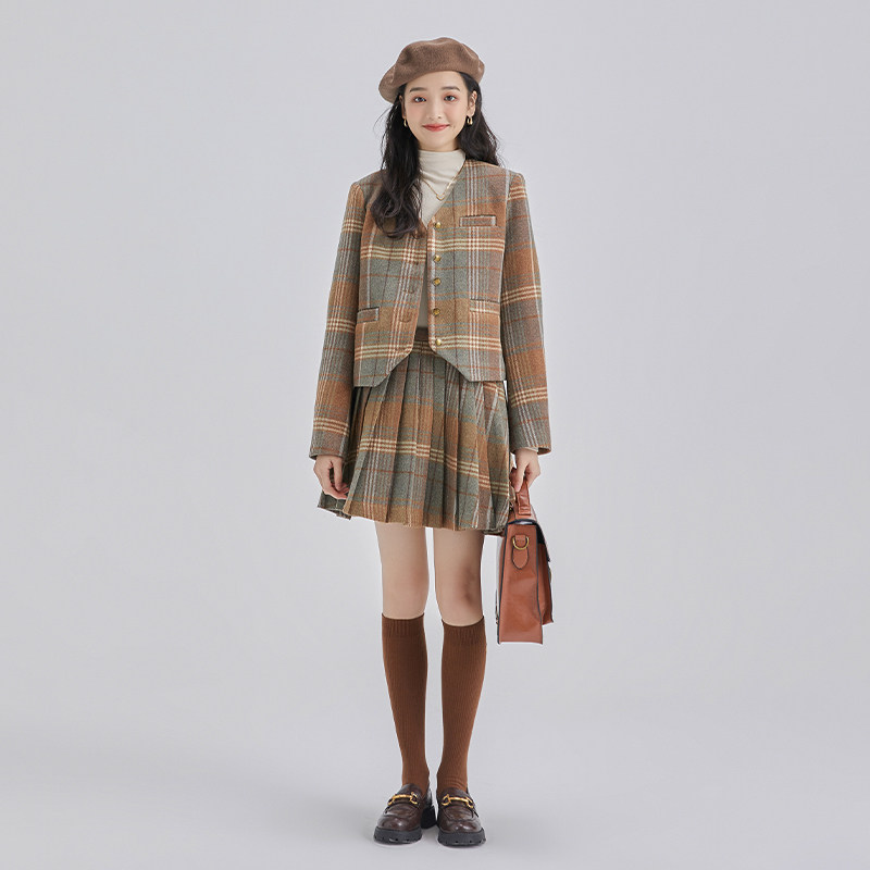 The puff of the small deer with the Diary Jacket Wind Collection Waist Blend Wool Jacket 100 Plexu Fur Half Skirt Suit