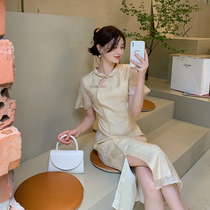 Small deer Deer Eye Bubble LESS LIFE DIVISION VINE GOLDEN THREAD TENCEL STILETTO EMBROIDERY RETRO CHINA WIND COOL QIPAO