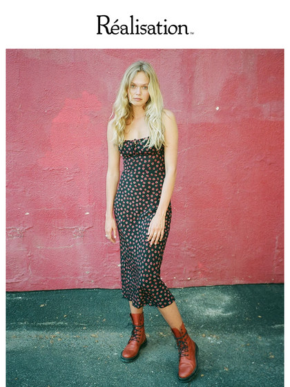 RealisationPar 玫瑰碎花吊带复古真丝连衣裙The Alba